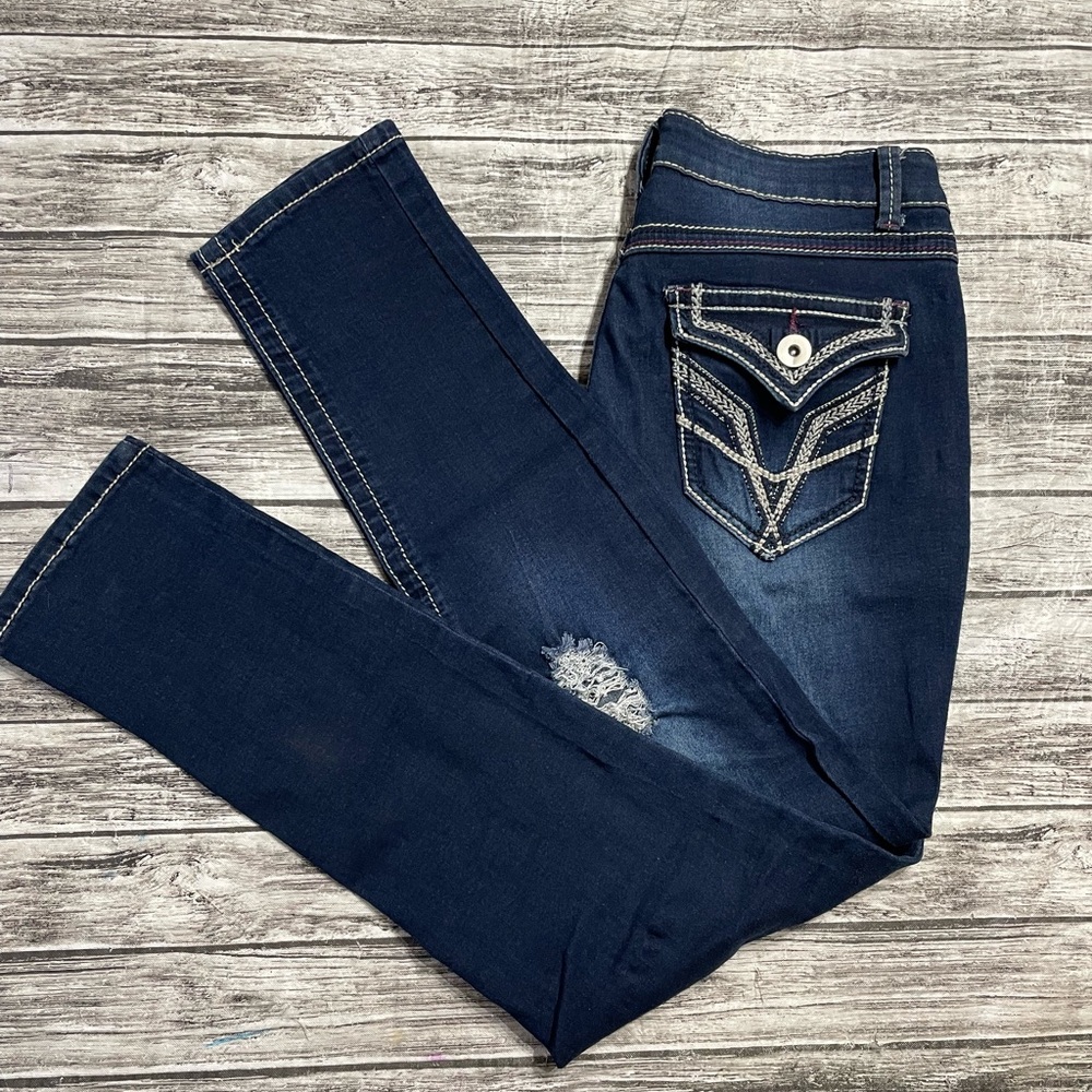 Womens size 4 JW jeans dark blue distressed Excellent Condition